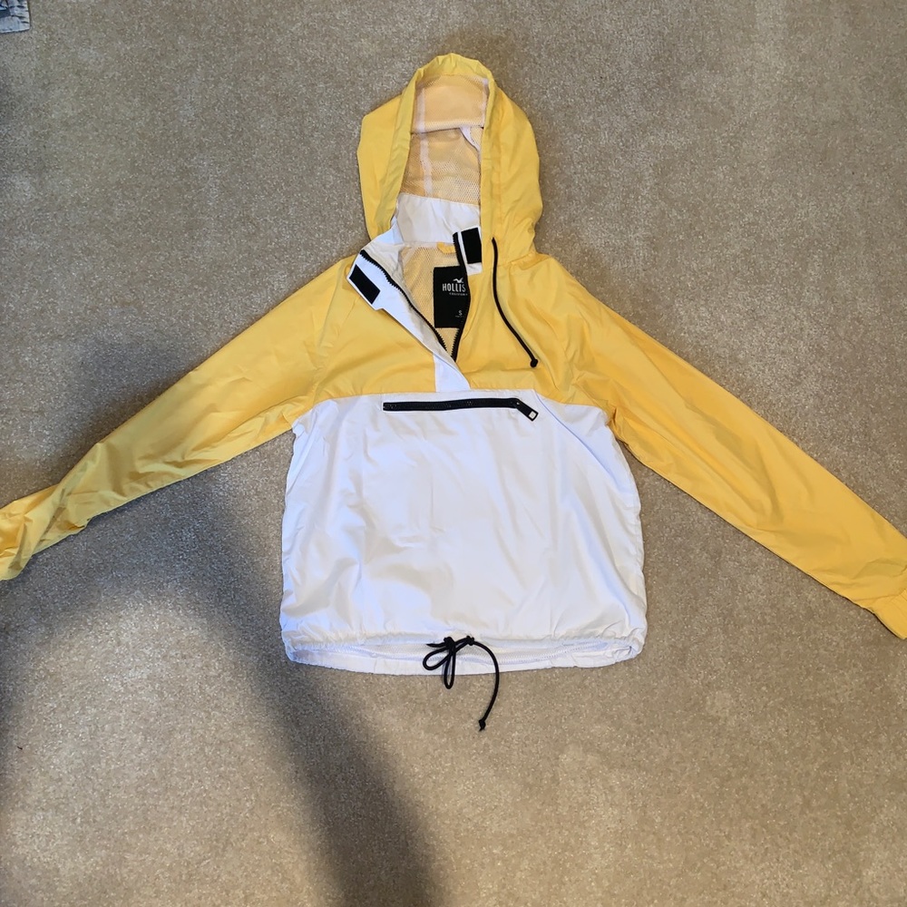 Hollister Yellow & White Hooded Small Windbreaker